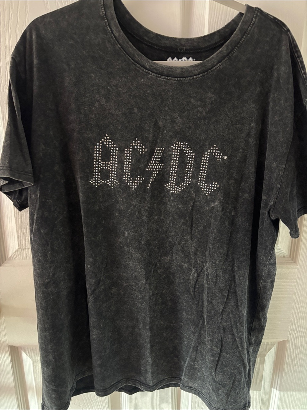 AC/DC Black Mineral Wash Rhinestone Logo Tee